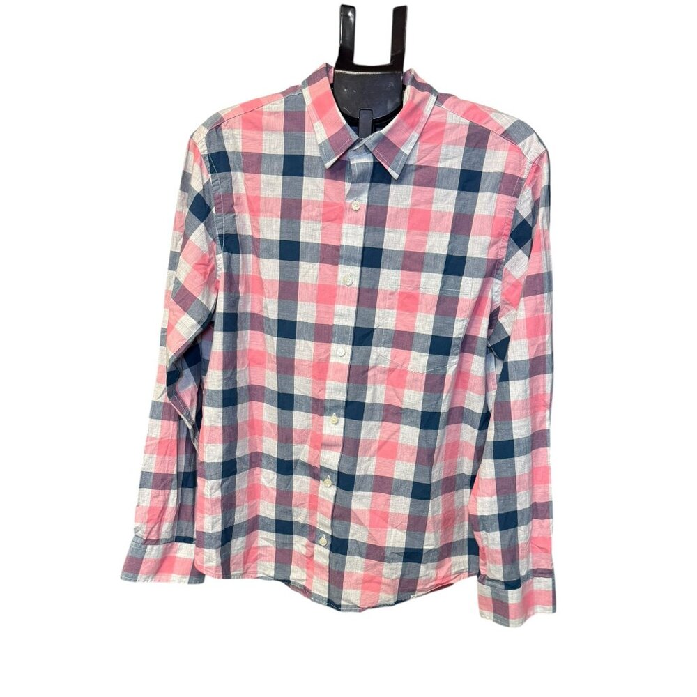 Banana Republic Men's Button Down Navy/Pink Plaid Slim Fit - Size L